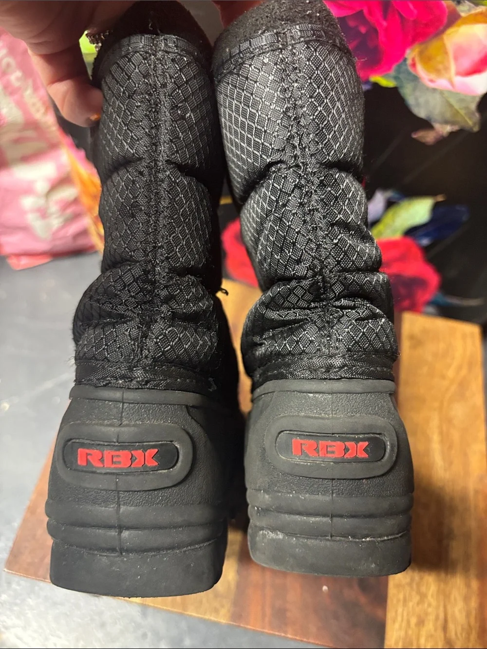 RBX Black Quilted Snow Boots with Red Logo Accent
